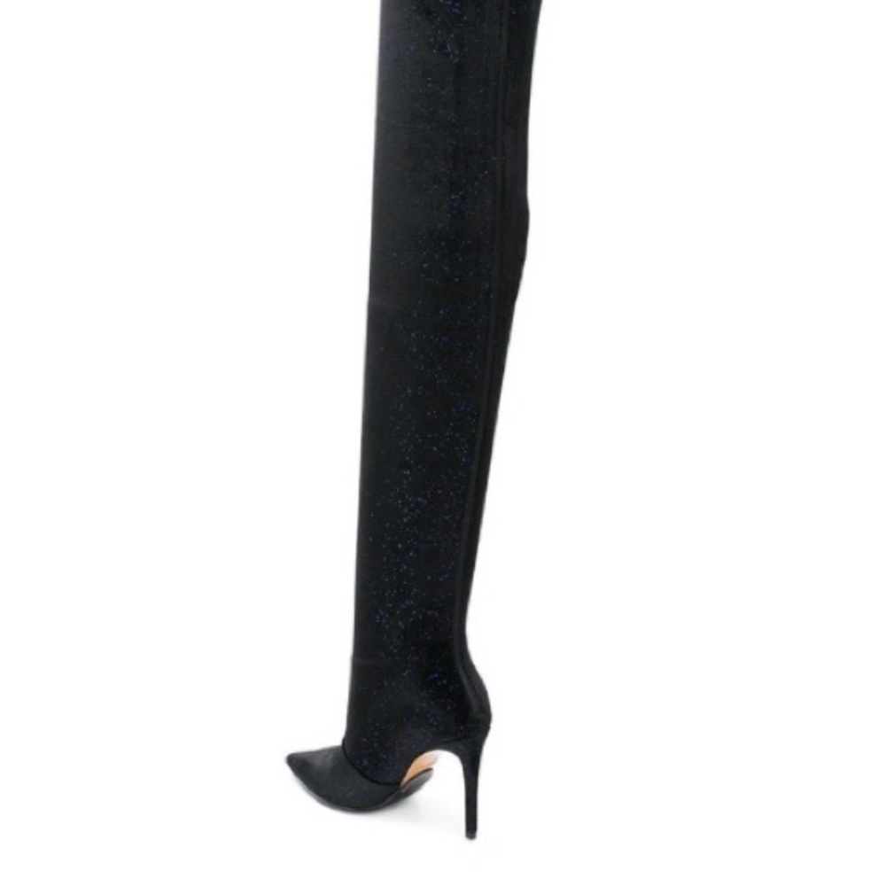 BALMAIN Amazone Thigh-High Glitter Velvet Boots - Picture 6 of 15